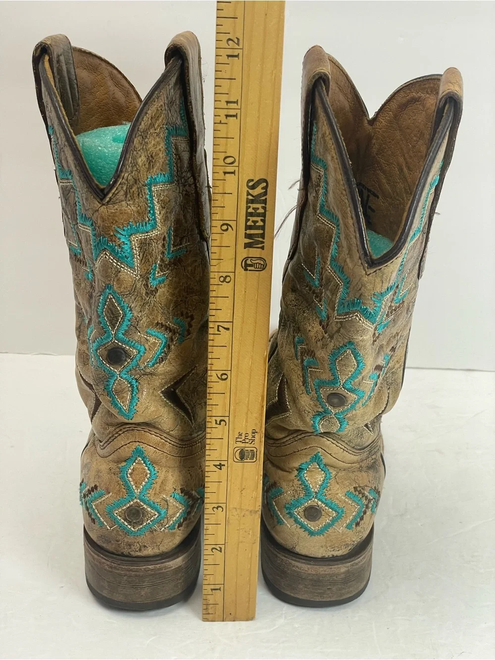 Corral Teens Cowboy Boots Girls Size 3 Tan Turquoise Embroidered Western